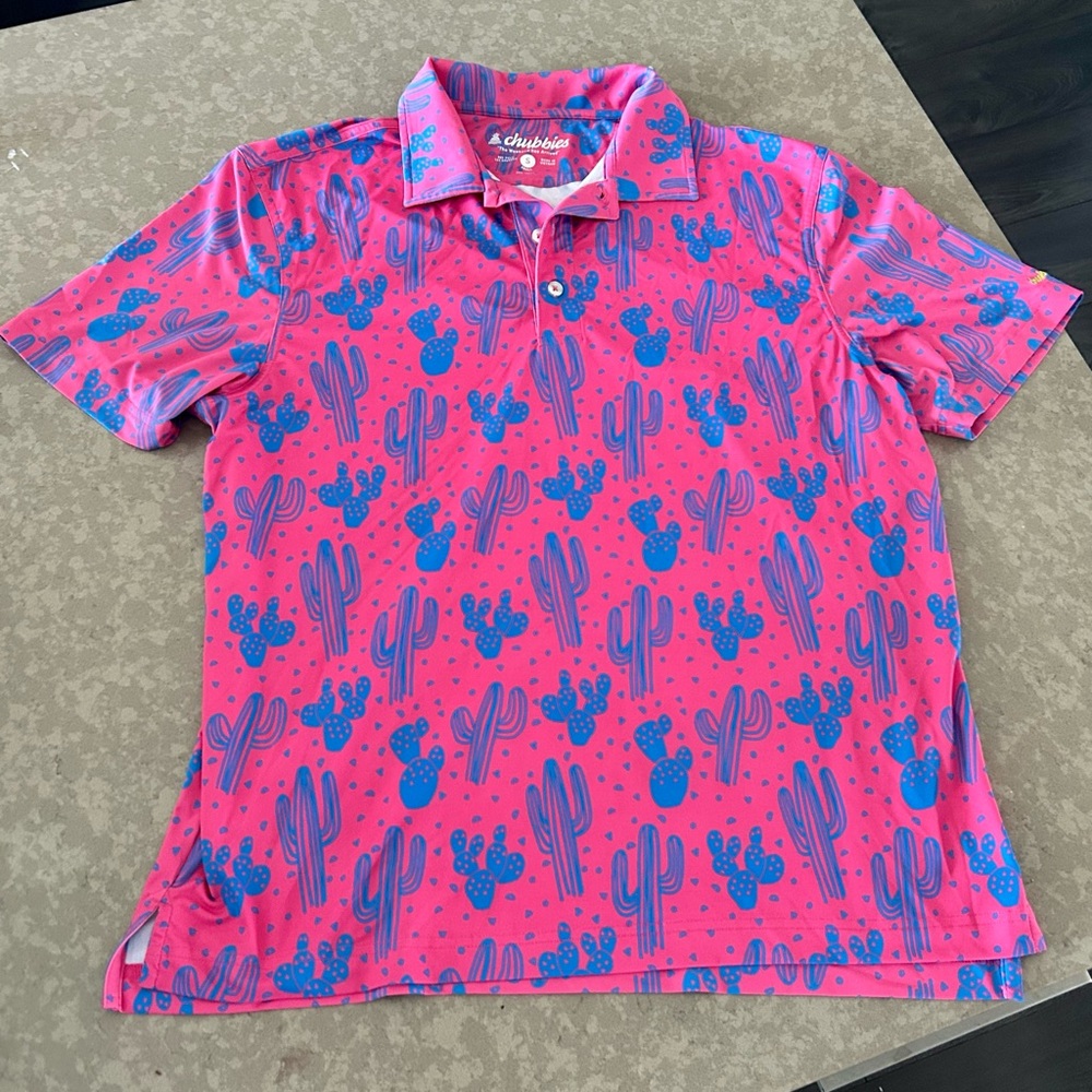 Chubbies Polo (men’s) with Pink & Blue Cactus Design, Small